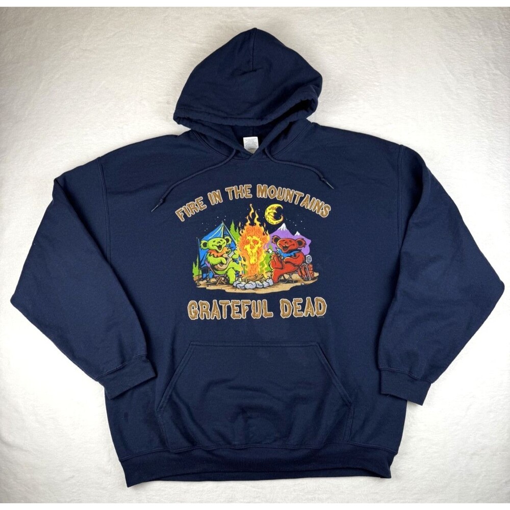 Grateful Dead Fire In The Mountains Hoodie Mens XL Dancing Bears Navy Blue